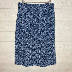 J. Crew Factory Floral Pull On Pencil Midi Skirt Size Medium Navy Blue